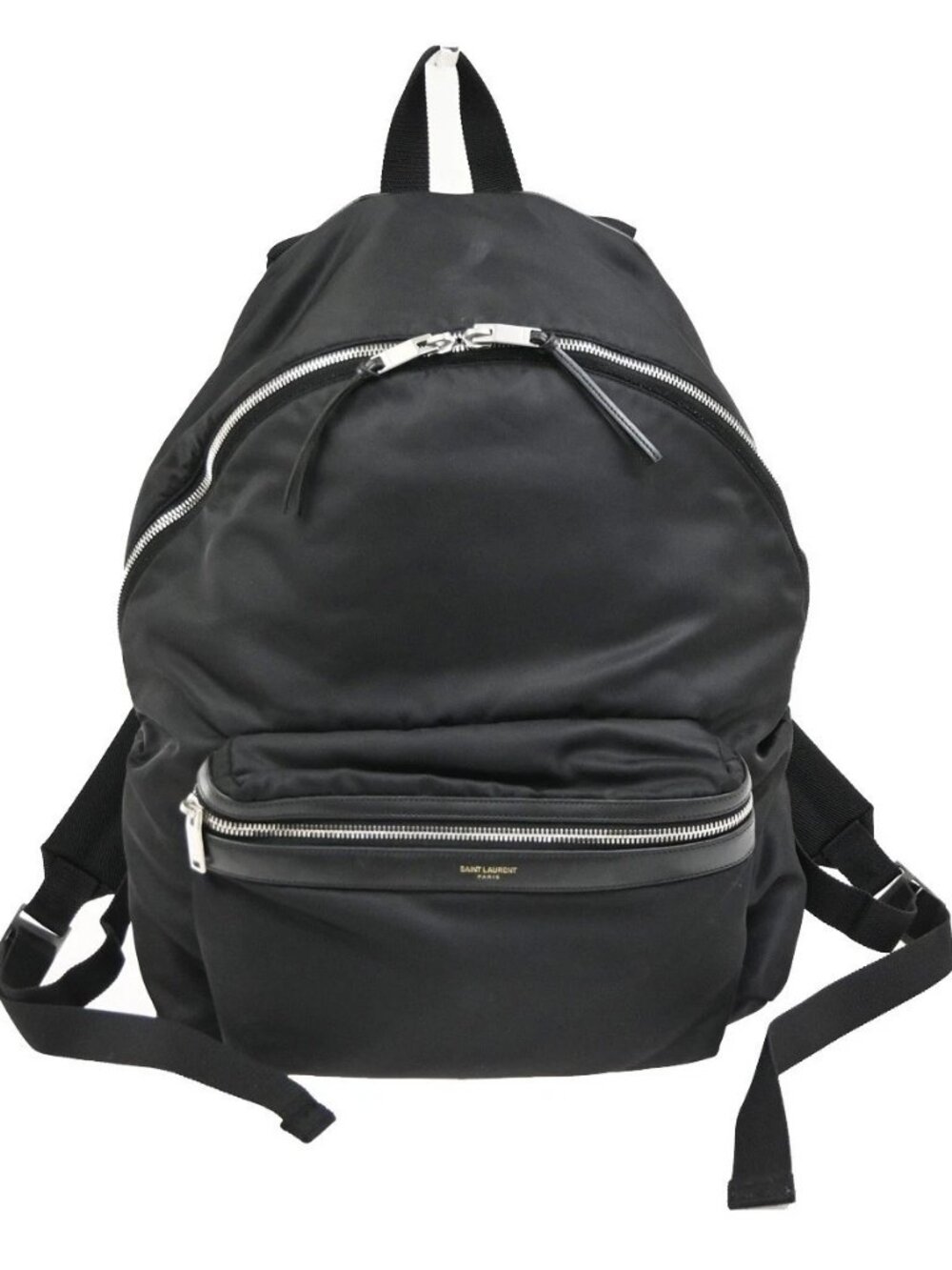 SAINT LAURENT Logo City Backpack Bag Nylon Leather Black SHW 16CB105